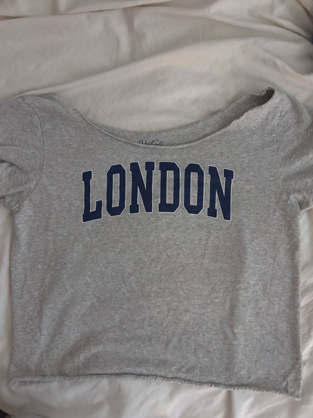Brandy Melville Heather Gray "London" Short Sleeve Off The Shoulder Tee